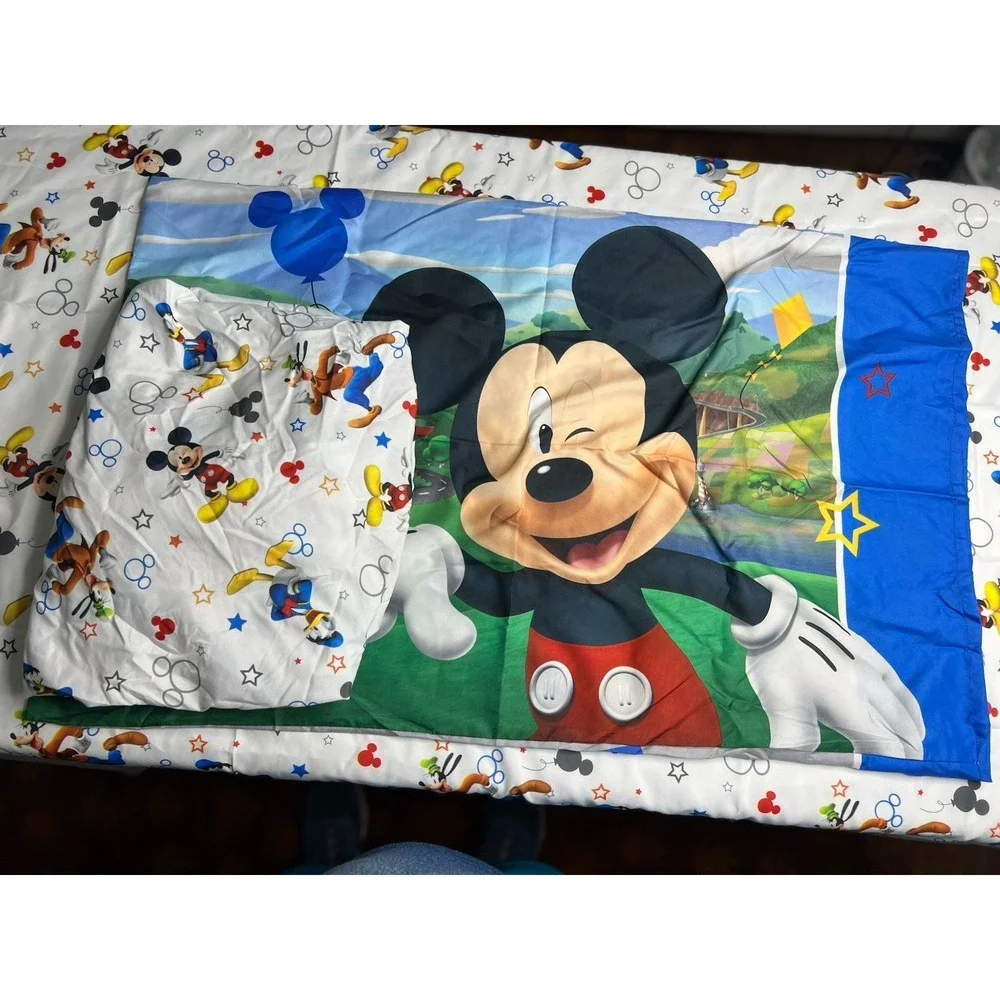 Disney Mickey Mouse Toddler Sheet Set Fitted Flat Sheet Pillowcase 3 Pc EUC